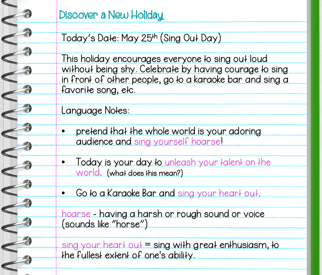 Sample of journal entry for the discover a new holiday analysis.