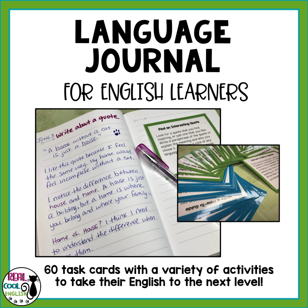 Product cover for Language Journal for English Language Learners. Product contains 60 task cards with a variety of activities to take their English to the next level.