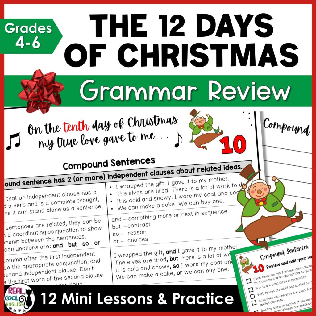 12 Days of Christmas Grammar Review Cover