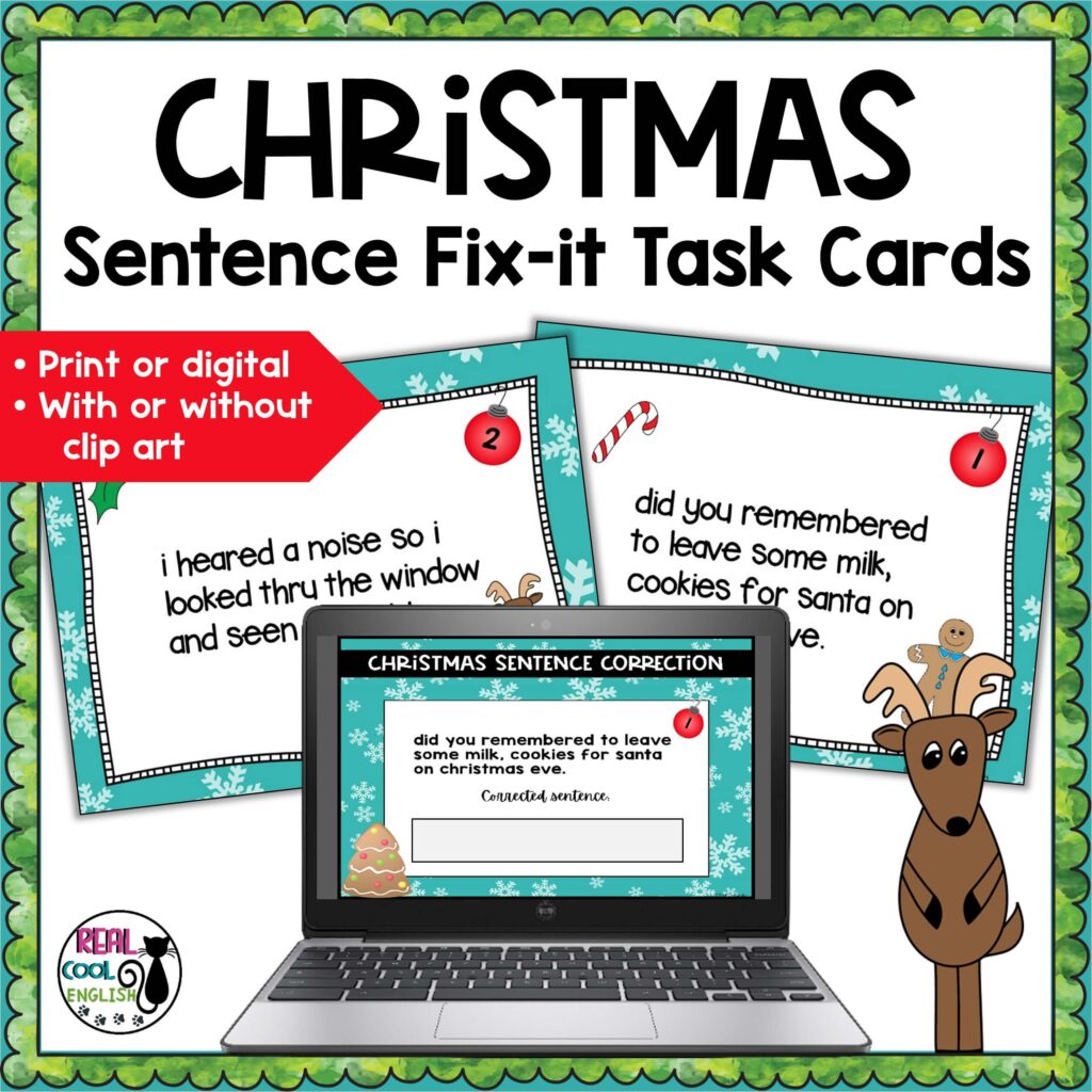 Christmas Sentence Editing Task Cards Cover