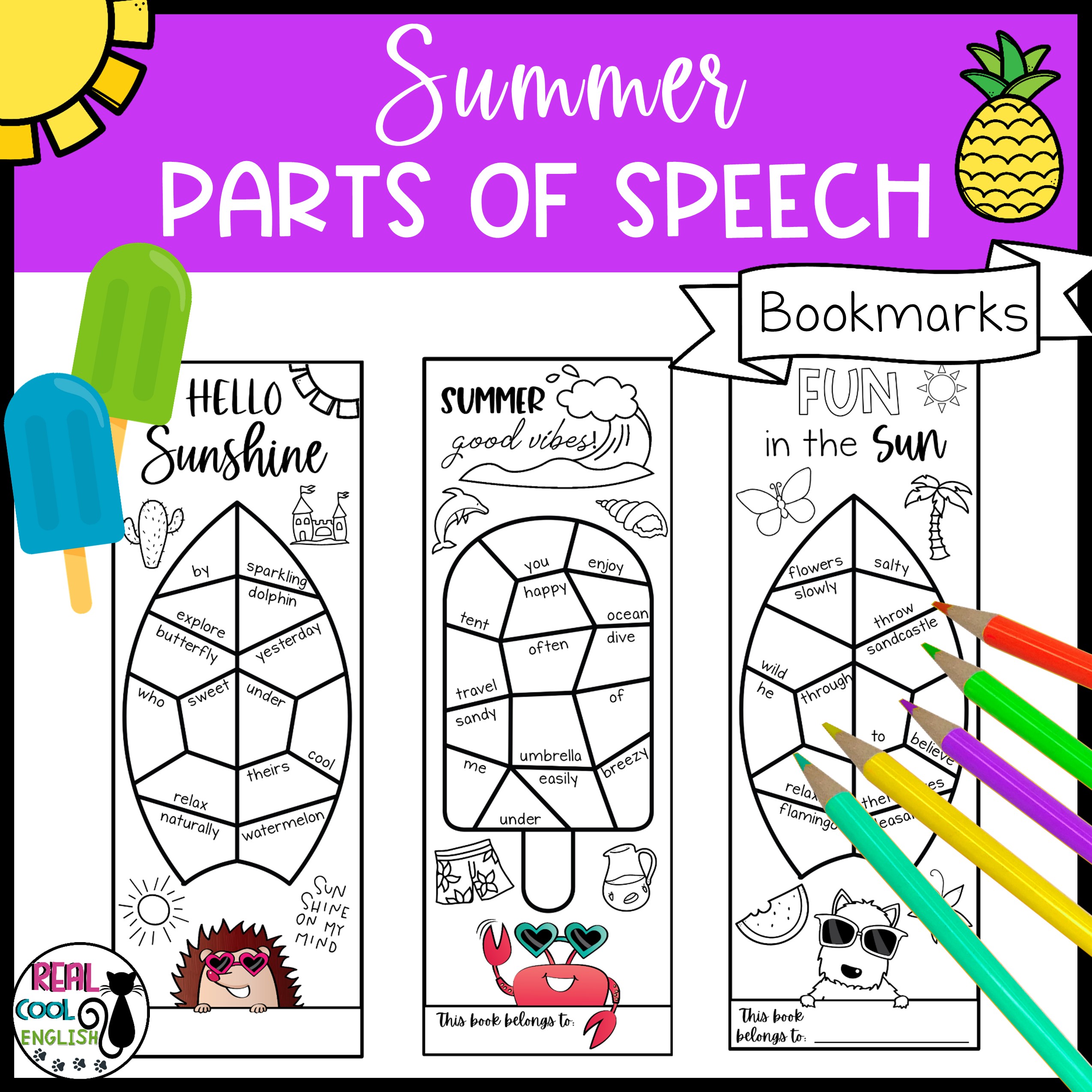 Summer Parts of Speech Bookmark