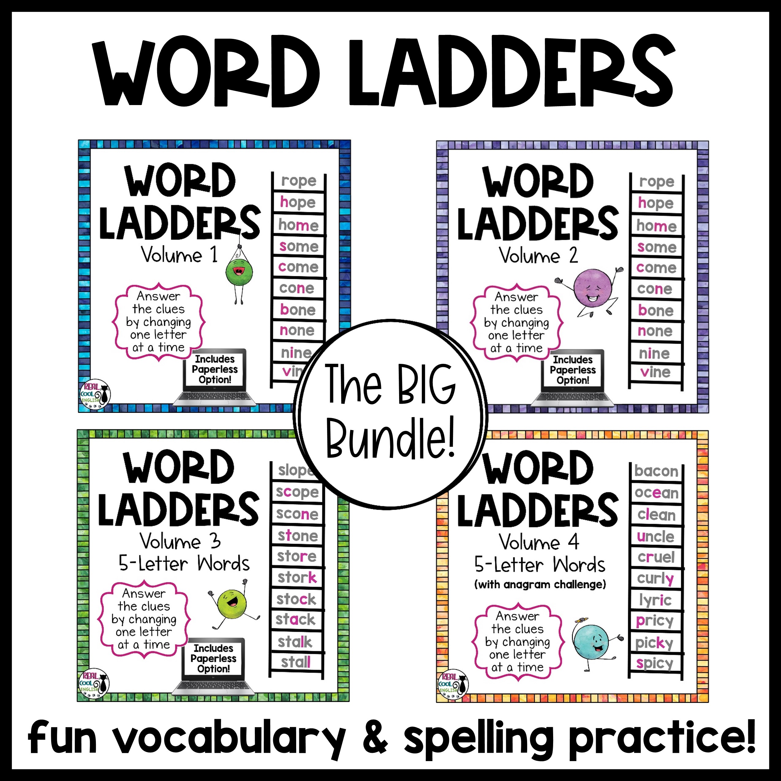 Word ladder puzzles for spelling and vocabulary