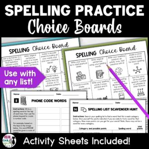 Cover of spelling practice choice boards and activities