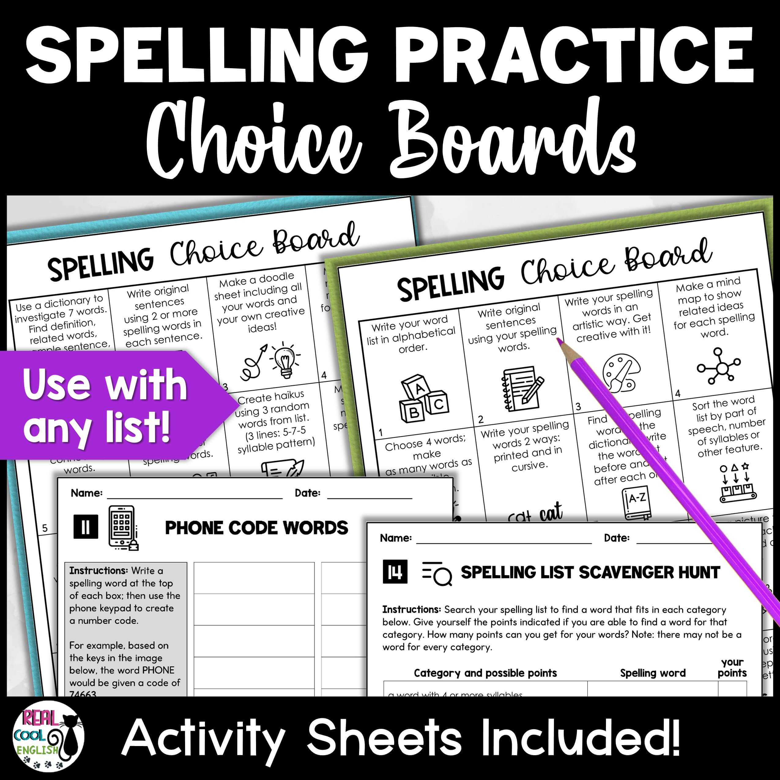 Spelling choice boards