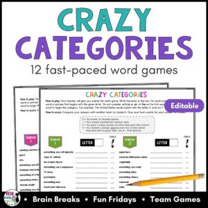 Categories Games - Icebreakers, Brain Breaks, Fun Fridays - Editable Template!