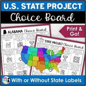 U.S. State Research Project Choice Board – Printable Activities for Any State